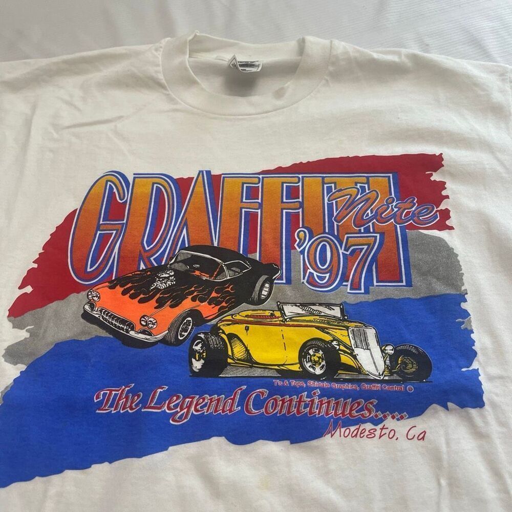 VINTAGE Graffiti Hot Rod Men T-Shirt Large Single Stitch Modesto California